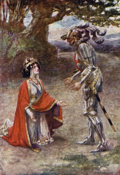Der Rote Kreuzritter war völlig überwältigt (Farblithographie) von Gertrude E. Demain (after) Hammond
