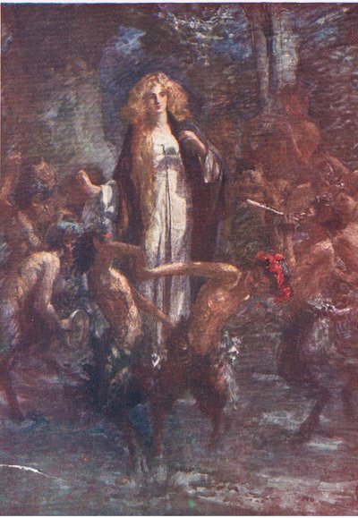 Die Satyrn tanzten fröhlich um sie herum, Geschichten aus der Feenkönigin, veröffentlicht von George Harrap and Company von Gertrude E. Demain (after) Hammond