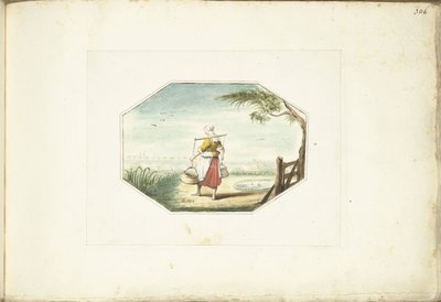 Milchmädchen mit Eimern in einer Landschaft von Gesina ter Borch (signed by artist)