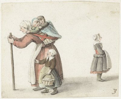 Frau mit zwei Kindern in einem Tragekorb von Gesina ter Borch