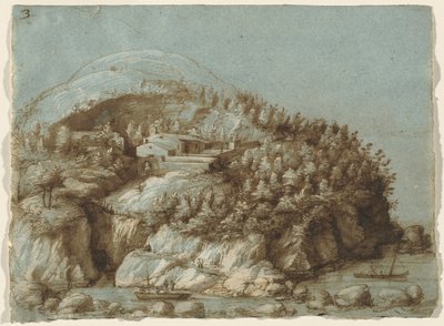 Hügelige Landschaft mit Schiffen von Gherardo Cibo