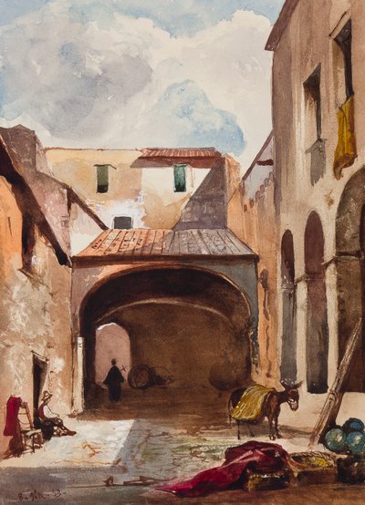 Passage und Straße mit Figuren, mit Ergänzungen eines Borbone-Schülers, möglicherweise Prinz Alfonso Maria di Borbone (1841-1934), 1853 von Giacinto Gigante