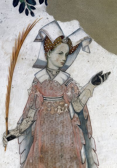Darstellung der Markgrafen von Saluzzo und ihrer Gemahlinnen als historische und mythologische Helden und Heldinnen (Detail) von Giacomo Jaquerio