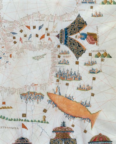 Eine nautische Karte, (Detail) des Gran Turco, 1564 von Giacomo Maggiolo