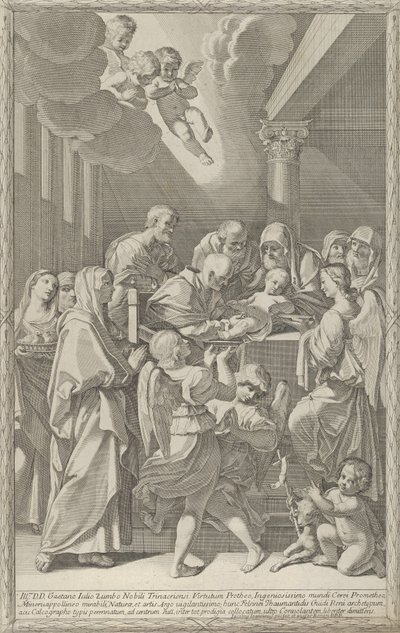 Die Beschneidung Christi, eine Gruppe von Männern, Frauen und Engeln um ihn herum, 1687-1717 von Giacomo Maria Giovannini