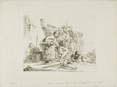 Sitzender Jugendlicher, der sich gegen eine Urne lehnt, aus Capricci von Giambattista Tiepolo