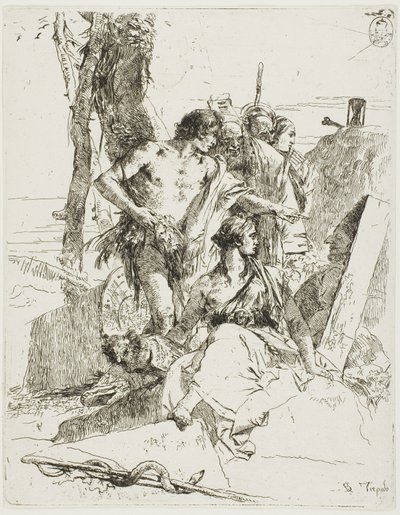 Die Entdeckung des Grabes von Punchinello, aus Scherzi von Giambattista Tiepolo