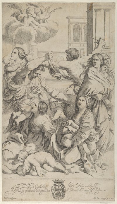 Massaker der Unschuldigen, Gruppe von Frauen und Kindern wird angegriffen, zwei Engel, ca. 1640-70. von Gian Battista Bolognini