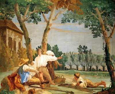 Bauern bei der Rast, Fresko, Raum der rustikalen Szenen im Gästehaus, Villa Valmarana 