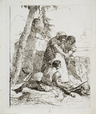 Magier zeigt zwei Jugendlichen einen brennenden Kopf, ca. 1740er von Giovanni Domenico Tiepolo