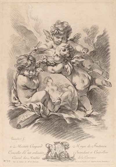 Allegorie der Malerei mit drei Putten von Gilles Demarteau the Elder after François Boucher