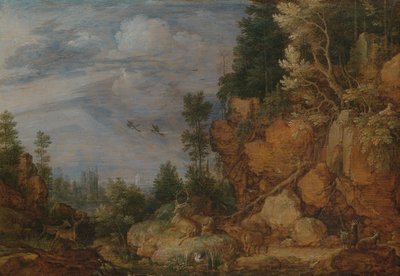Felsige Landschaft mit Hirschen und Ziegen von Gillis Claesz de Hondecoeter