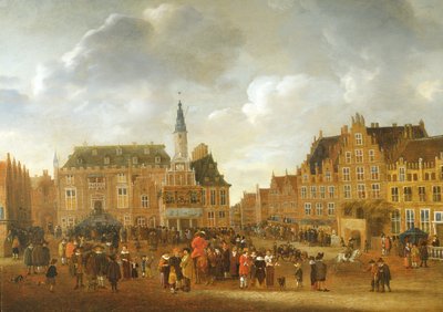 Die Verkündung des Friedensvertrags von Münster 1648 vom Balkon des Rathauses von Haarlem von Gillis Rombouts