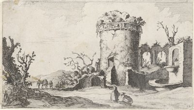 Brunnen bei einer Ruine mit einem runden Turm von Gillis van Scheyndel (I)