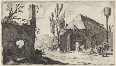 Landweg bei einer Ruine und einem Gasthaus (Zwölf Landschaften) von Gillis van Scheyndel (I)