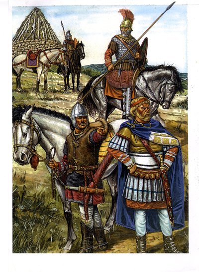 Barbar: ein Hunnenkrieger, ein Gotischer Krieger und ein Römischer Soldat von Giorgio Albertini