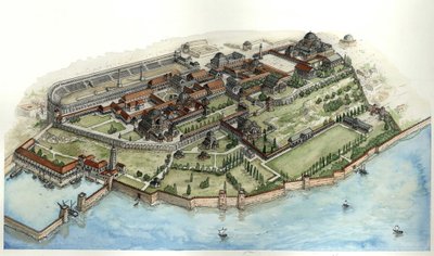 Byzantinisches Reich: Blick auf den Kaiserpalast von Konstantinopel von Giorgio Albertini