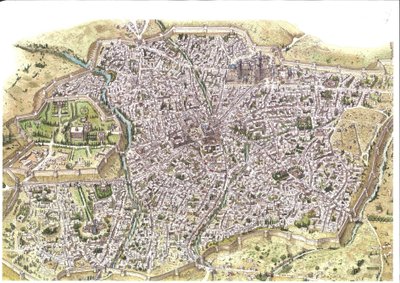 Mittelalter: Detaillierte Luftansicht der Stadt Samarkand von Giorgio Albertini