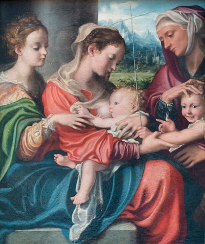 Madonna, die das Kind füttert, der junge St. Johannes und St. Maria Magdalena und Elisabeth, ca. 1530 von Giorgio Gandini del Grano