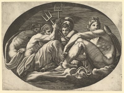 Pluto, Neptun, Minerva und Apollo, aus einer Serie von acht Kompositionen nach Francesco P..., 1560er Jahre von Giorgio Ghisi