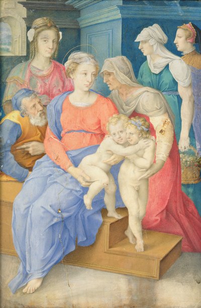 Die Heilige Familie mit St. Elisabeth, St. Johannes dem Täufer und drei Edelfrauen, ca. 1557 von Giorgio Giulio Clovio