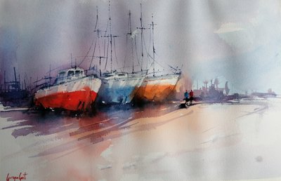 Bunte angedockte Boote von Giorgio Gosti