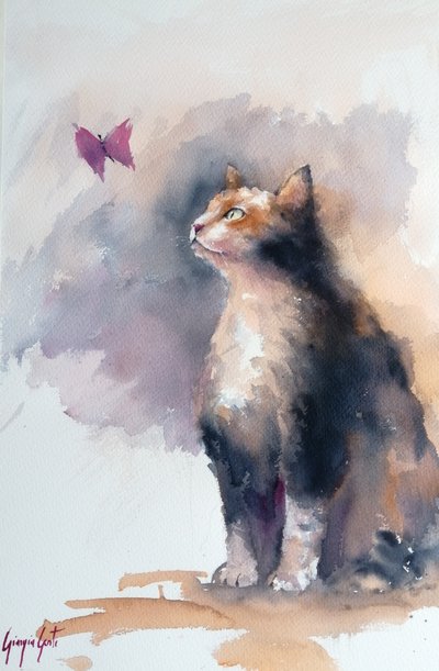 Neugierige Katze und Schmetterling von Giorgio Gosti
