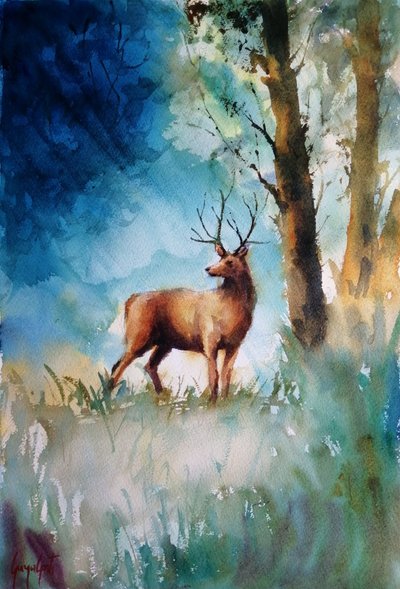 Hirsch im Nebelwald von Giorgio Gosti