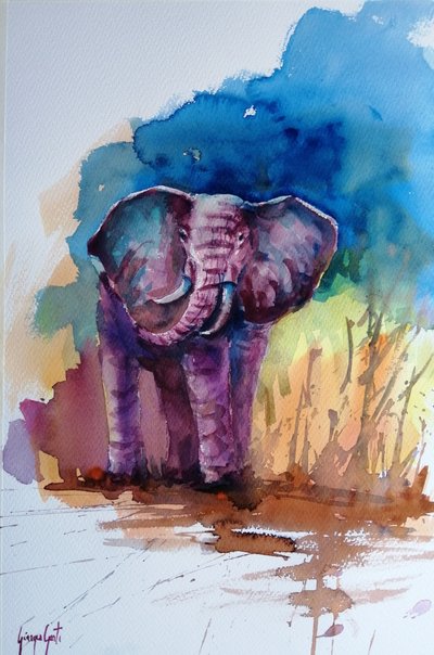 Majestätischer Lila Elefant von Giorgio Gosti