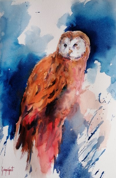 Majestätische Aquarell-Eule von Giorgio Gosti