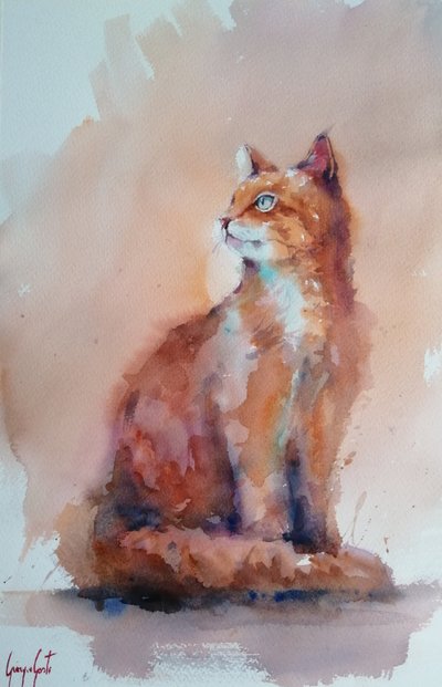 Orangene Aquarellkatze von Giorgio Gosti
