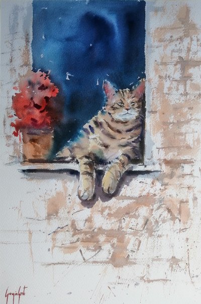 Entspannte Katze auf dem Fensterbrett von Giorgio Gosti