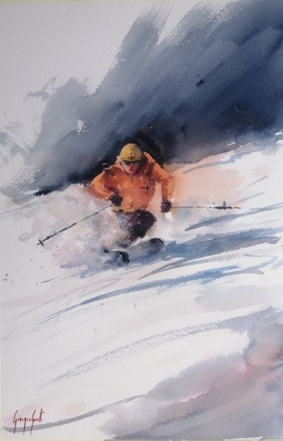 Skifahrer im Pulverschnee von Giorgio Gosti
