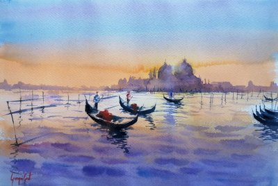 Venezianische Gondeln im Sonnenuntergang von Giorgio Gosti