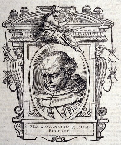 Porträt von Beato Angelico genannt Fra Angelico (Guido Di Pietro Da Mugello) 1390-1455, italienischer Maler. In „Lives of the best Italian sculptors and architects“ von Giorgio Vasari 1568 von Giorgio Vasari