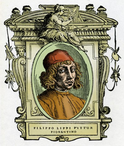 Porträt von Filippo Lippi (1406-1469) Florentiner Maler. Xylographie aus „The life of painters“ von Giorgio Vasari von Giorgio Vasari