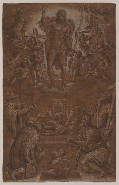 Der auferstandene Christus, von Heiligen und Engeln verehrt von Giorgio Vasari