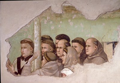 Episode aus dem Leben des Heiligen Franziskus von Assisi: „Heiliger Franziskus erscheint Fra Agostino und einem Bischof“ (Detail) von Giotto di Bondone
