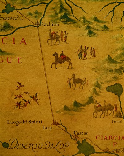 Wüste von Lop und Heimat der Geister und Gespenster, wie von Marco Polo durchquert von Giovan Battista Ramusio