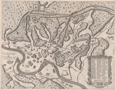 Speculum Romanae Magnificentiae: Das antike Rom und seine Hügel vom Westen, 1582 von Giovanni Ambrogio Brambilla