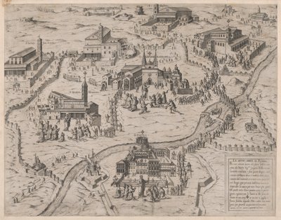 Speculum Romanae Magnificentiae: Die sieben Kirchen von Rom Le Sette Chiese di Roma, 1575 von Giovanni Ambrogio Brambilla.