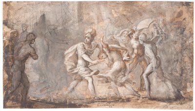 Tarpeia wird unter den Schilden der Sabiner zerquetscht von Giovanni Angelo Canini