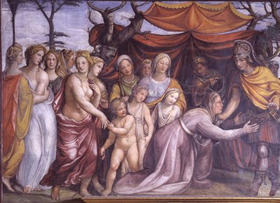 Die Sala delle Nozze di Alessandro e Rossana (Detail von Alexander dem Großen mit der Familie von Darius III.) von Giovanni Antonio Bazzi Sodoma