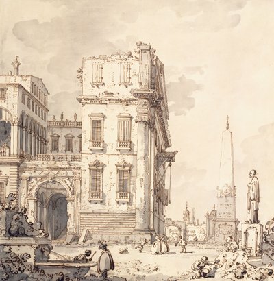 Ein Capriccio eines venezianischen Palastes mit Blick auf eine Piazza mit einem Obelisken von Giovanni Antonio Canal