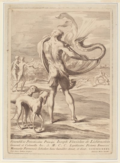Nackter Mann, der eine Muschel bläst von Giovanni Antonio Faldoni after Parmigianino