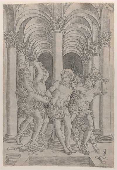Die Geißelung Christi, der an eine Säule gebunden ist von Giovanni Antonio da Brescia