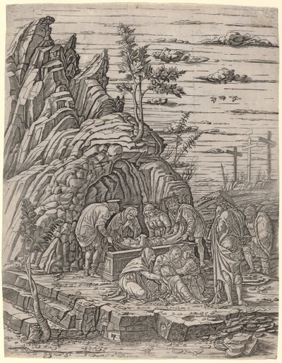 Die Grablegung mit drei Vögeln von Giovanni Antonio da Brescia, after Andrea Mantegna