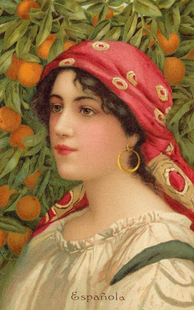 Porträt einer spanischen Frau mit einem Orangenbaum von Giovanni Barbaro