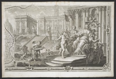 Eine weibliche Figur wird gekrönt, aus Nuova Pianta di Roma, data in luce de G. Nolli von Giovanni Battista (after) Nolli