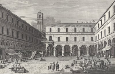 Ansicht des Marktplatzes in der Nähe der Kirche San Giacomo, 1763 von Giovanni Battista Brostoloni